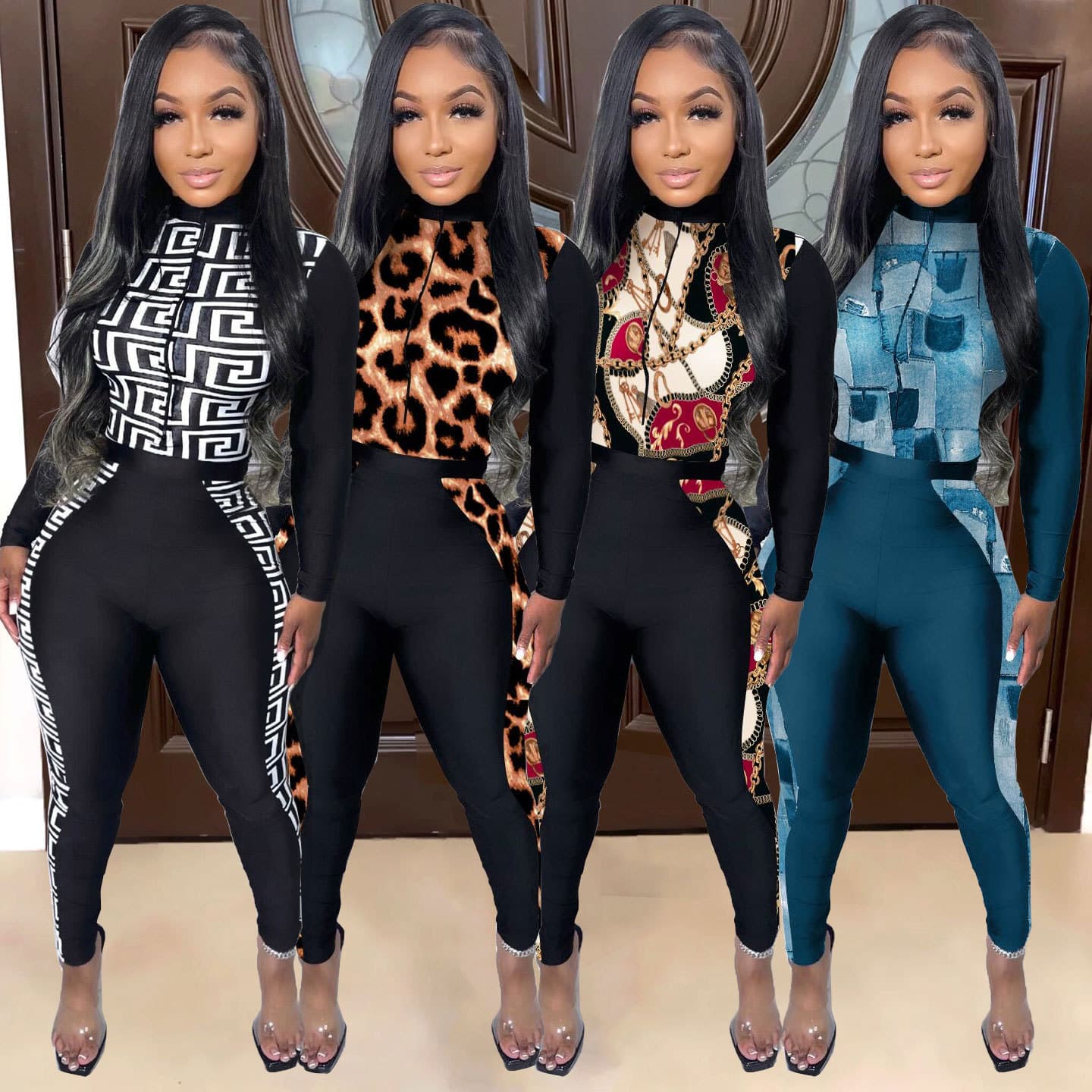Women's fashion sexy slim-fit plus size back print romper club wear