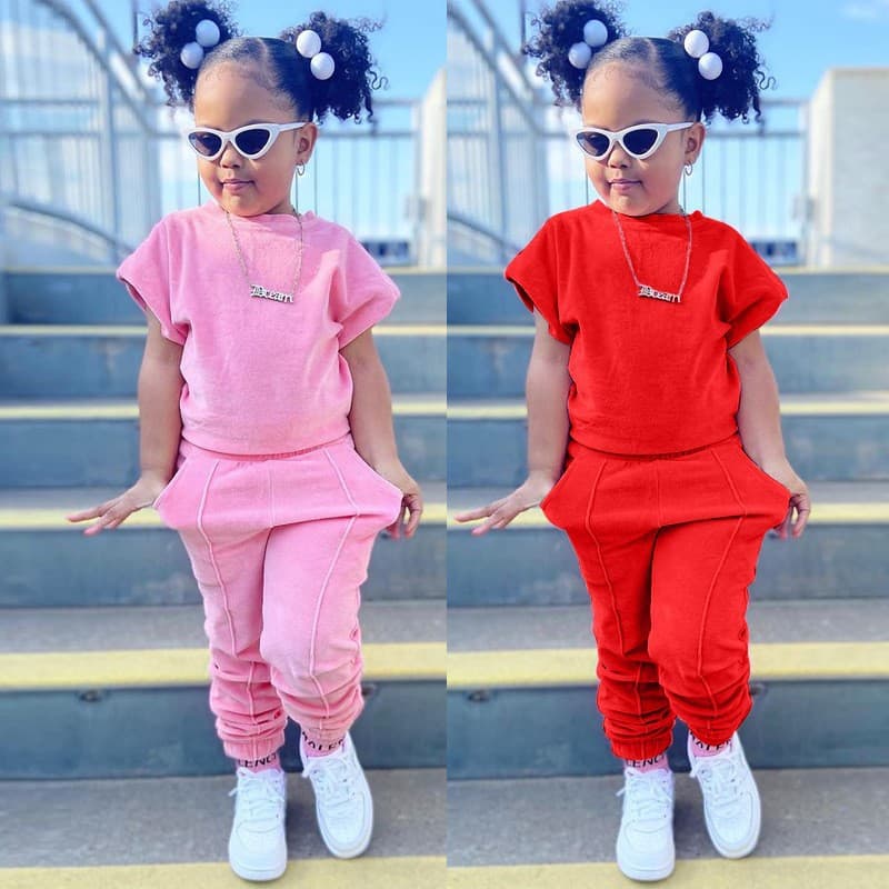 children's clothing short-sleeved sweatshirt two-piece set INS style children's clothing girls suit