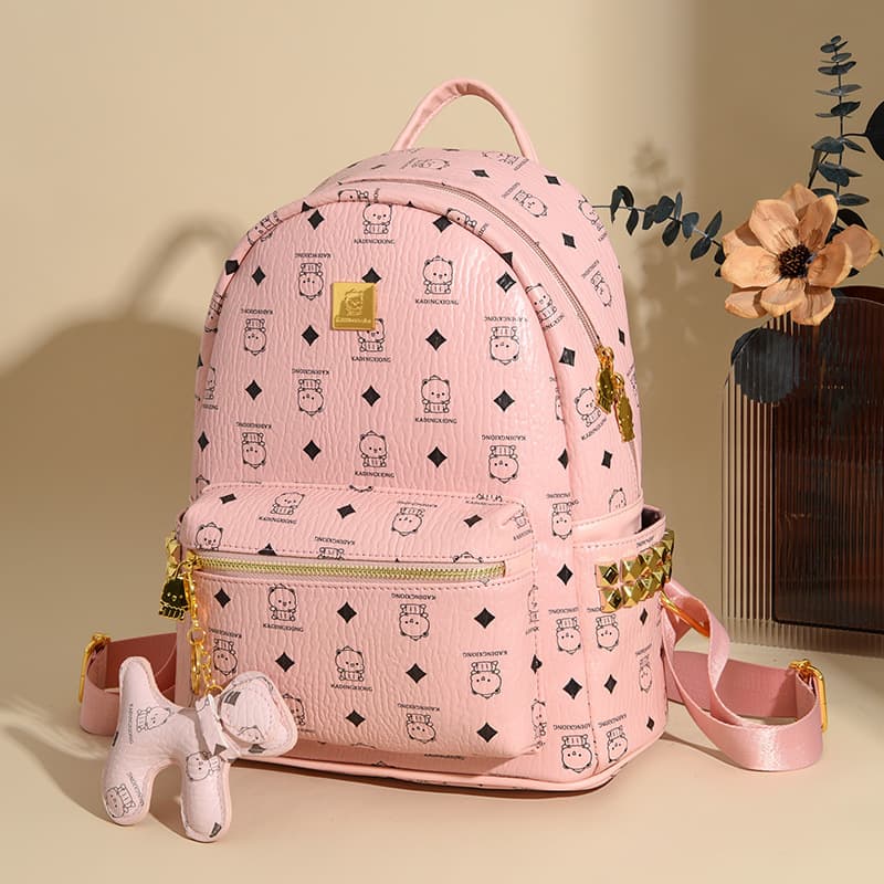 Vintage Cartoon Bear Backpack - Cute Printed College Bag For Women, Retro School Rucksack