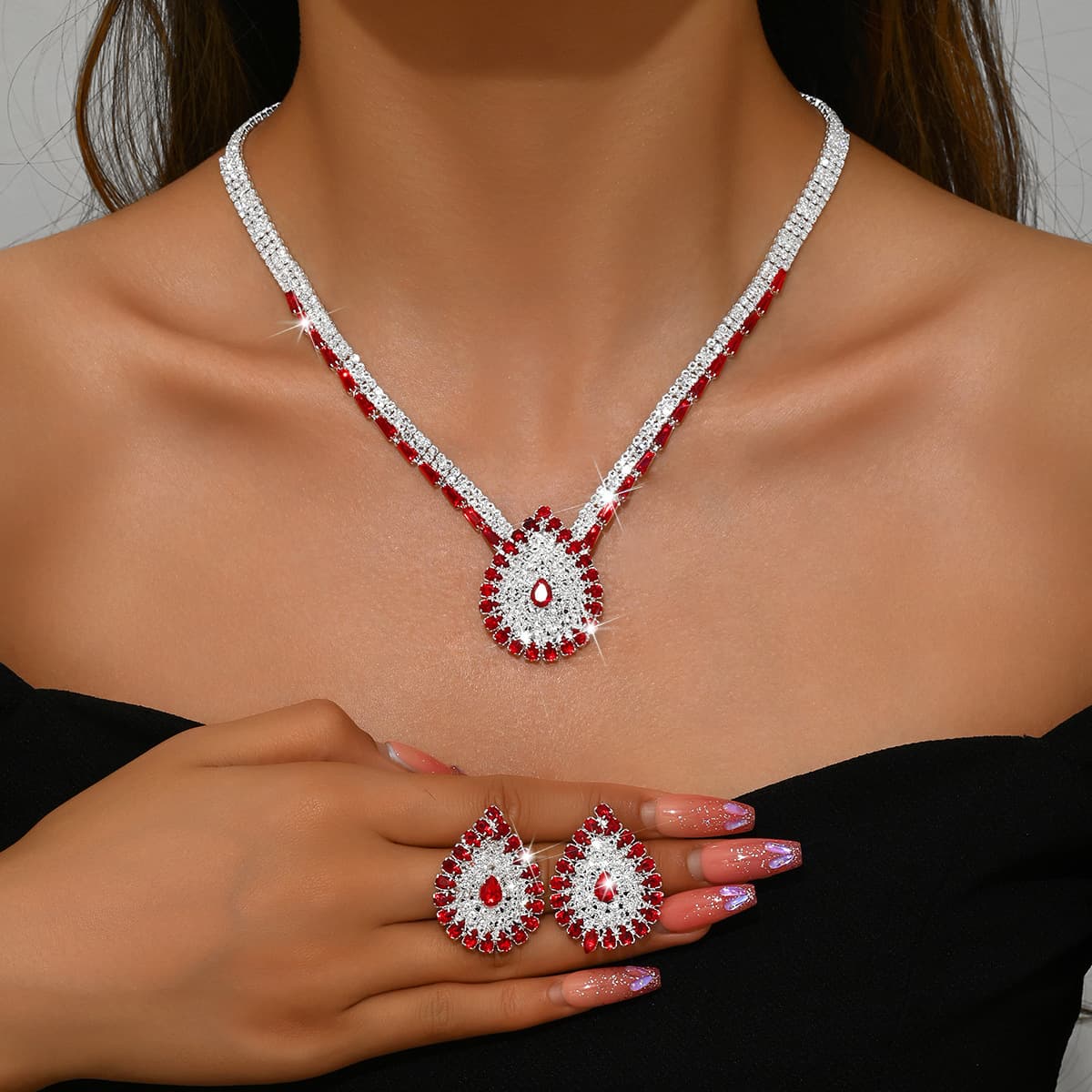 Women’s Jewelry Set Fashion Bridal Round Zircon Wax Inlaid Jewelry Earrings Necklace Set Wedding Accessories