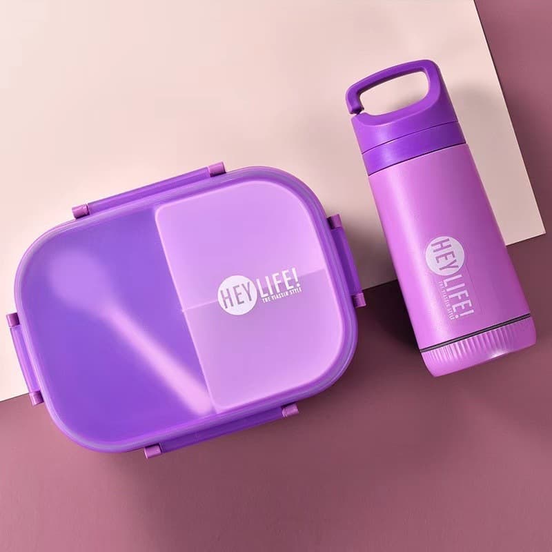 Unisex compartment sealed lunch box with kettle set student lunch box set plastic lunch box with water cup