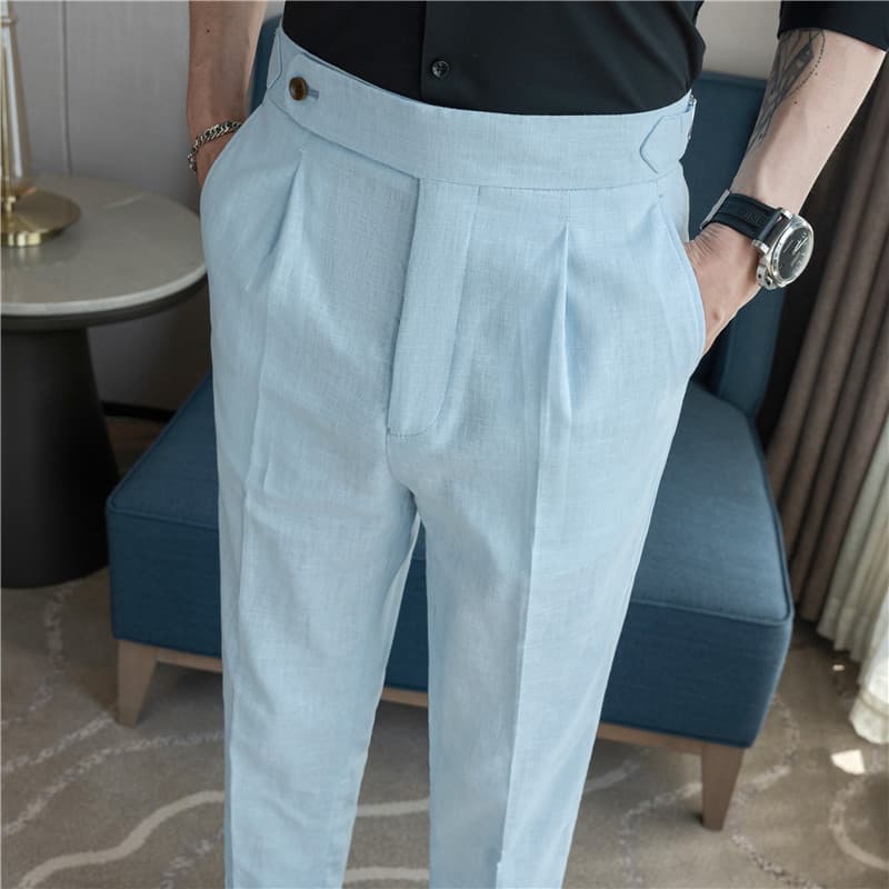 Summer new product recommendation men's casual trousers quality linen pants Naples style cotton and linen breathable trousers