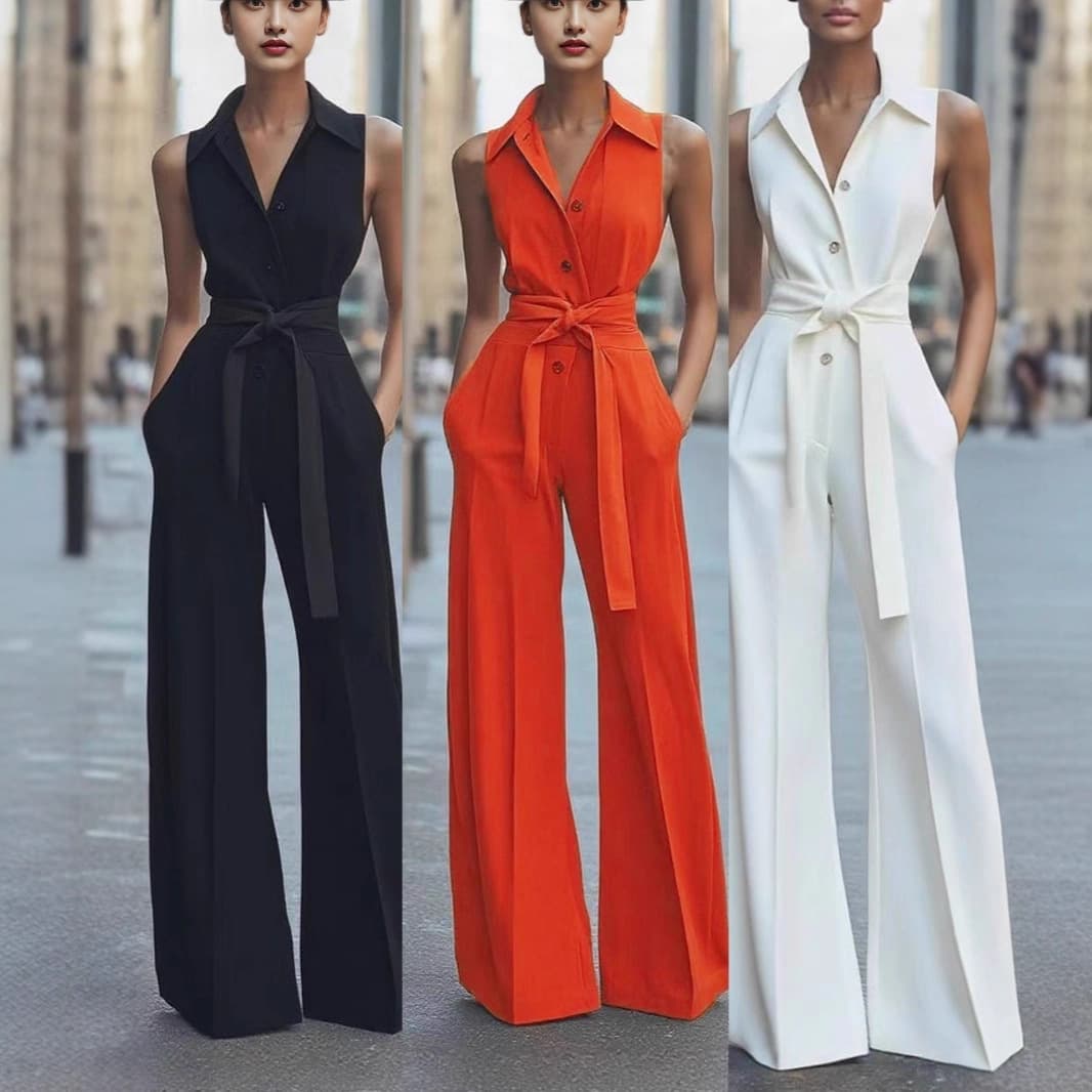 1005 Premium Office Jumpsuit – Sleeveless Wide-Leg Romper With Button Detail (S/M/L/XL, 7 Colors)