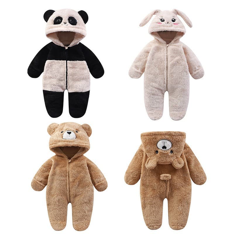 Mother & Kids Adorable Animal-Themed Baby Fleece Jumpsuit – Panda, Bunny & Bear Designs – Cozy Winter & Fall Outfit For Newborns (0-12 Months)