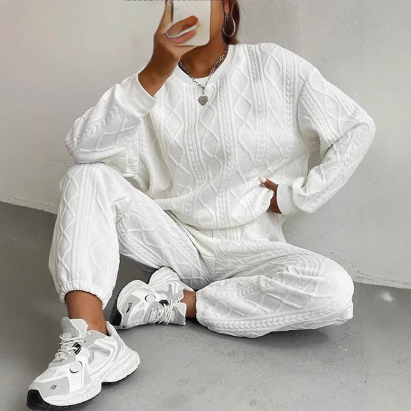 2025 Autumn And Winter European And American Women's Clothing New Fashion Thread Jacquard Trousers Casual Two Piece Suits For Women