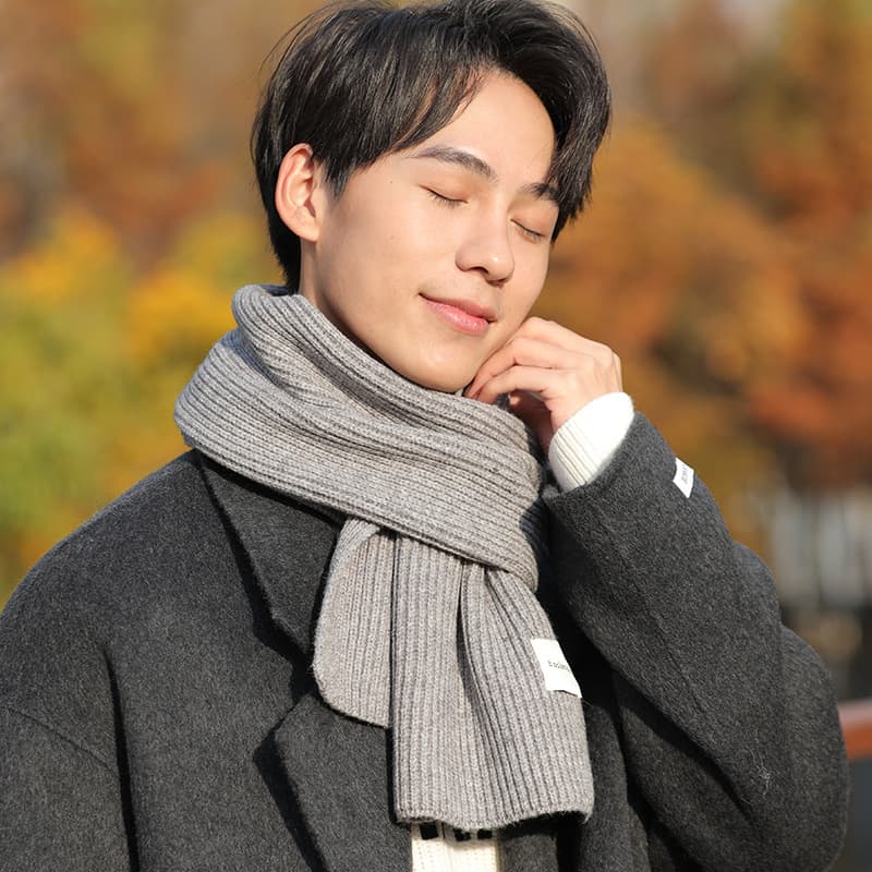 Korean Style Autumn Winter Soft Knitted Wool Scarf For Men Versatile Warm Student Solid Color Thickened Couple Gift