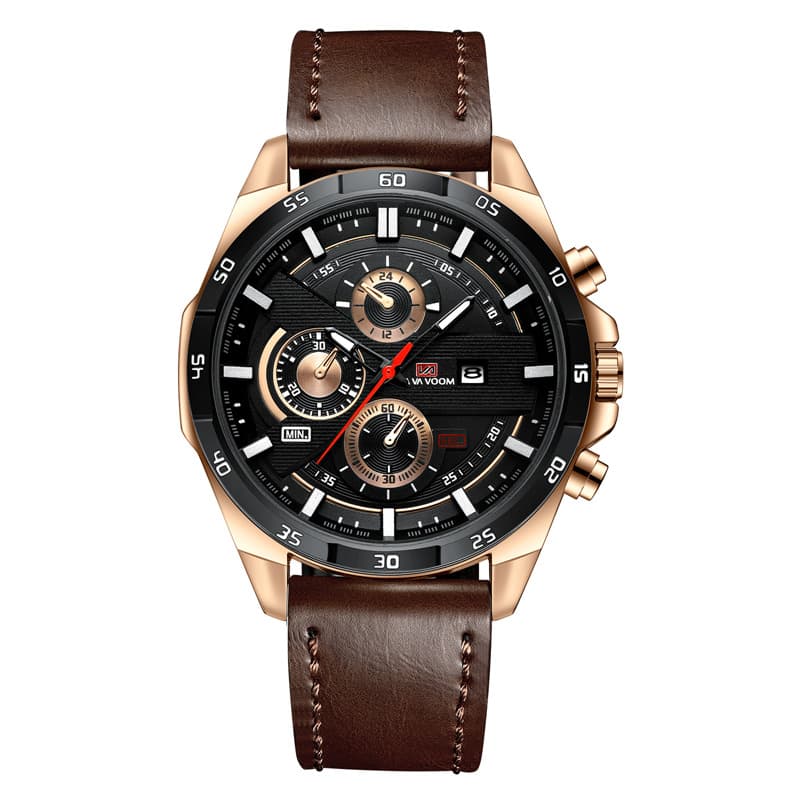 Men's Waterproof Fashion Sports Watch With Calendar - Casual Quartz Watch With Leather Strap - Stylish Outdoor & Everyday Wear