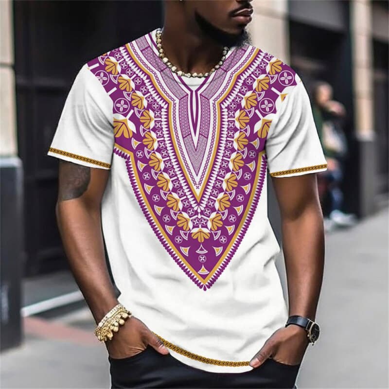 Men's Clothing Foreign Trade Hot Selling Street Men's Short Sleeved T Shirts Dynamic Ethnic Style 3D Digital Printing Men's Short Sleeved T Shirts