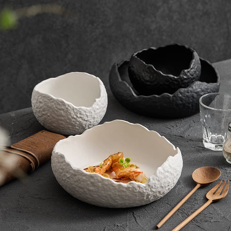 White Ceramic Soup Household Japanese Style Irregular Deep Dessert Creative Fruit Salad Bowl