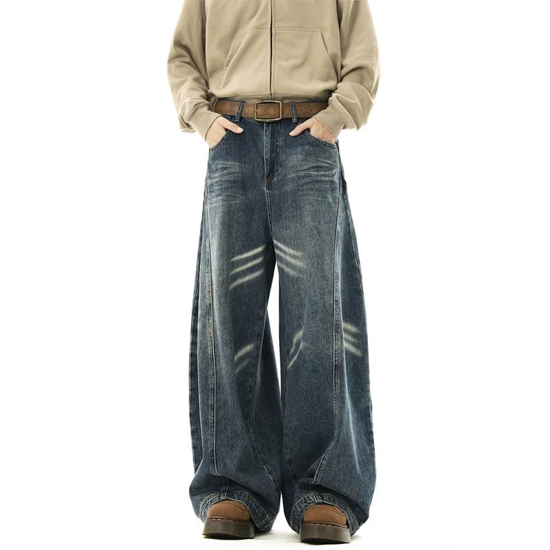 Men's Clothing Retro Profile Scimitar Jeans Men's And Women's New High Street Loose Wide Legs All Match Long Pants