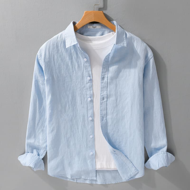 Men's Long Sleeved Pure Linen Shirt, Loose, Breathable, Fresh And Casual Linen White Shirt