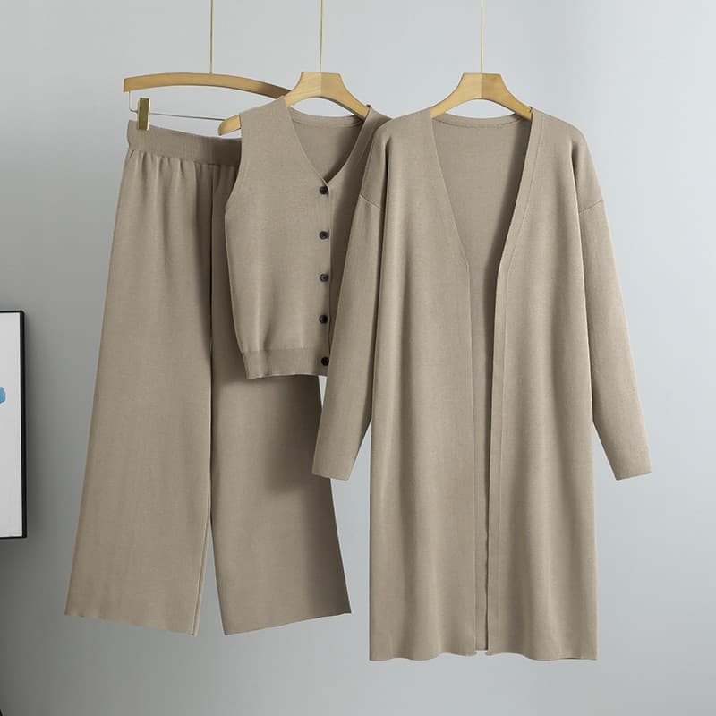 Women's Clothing Spring And Autumn Temperament Knitted Suit Sleeveless Vest Sweater Cardigan Pants Three Piece Suit