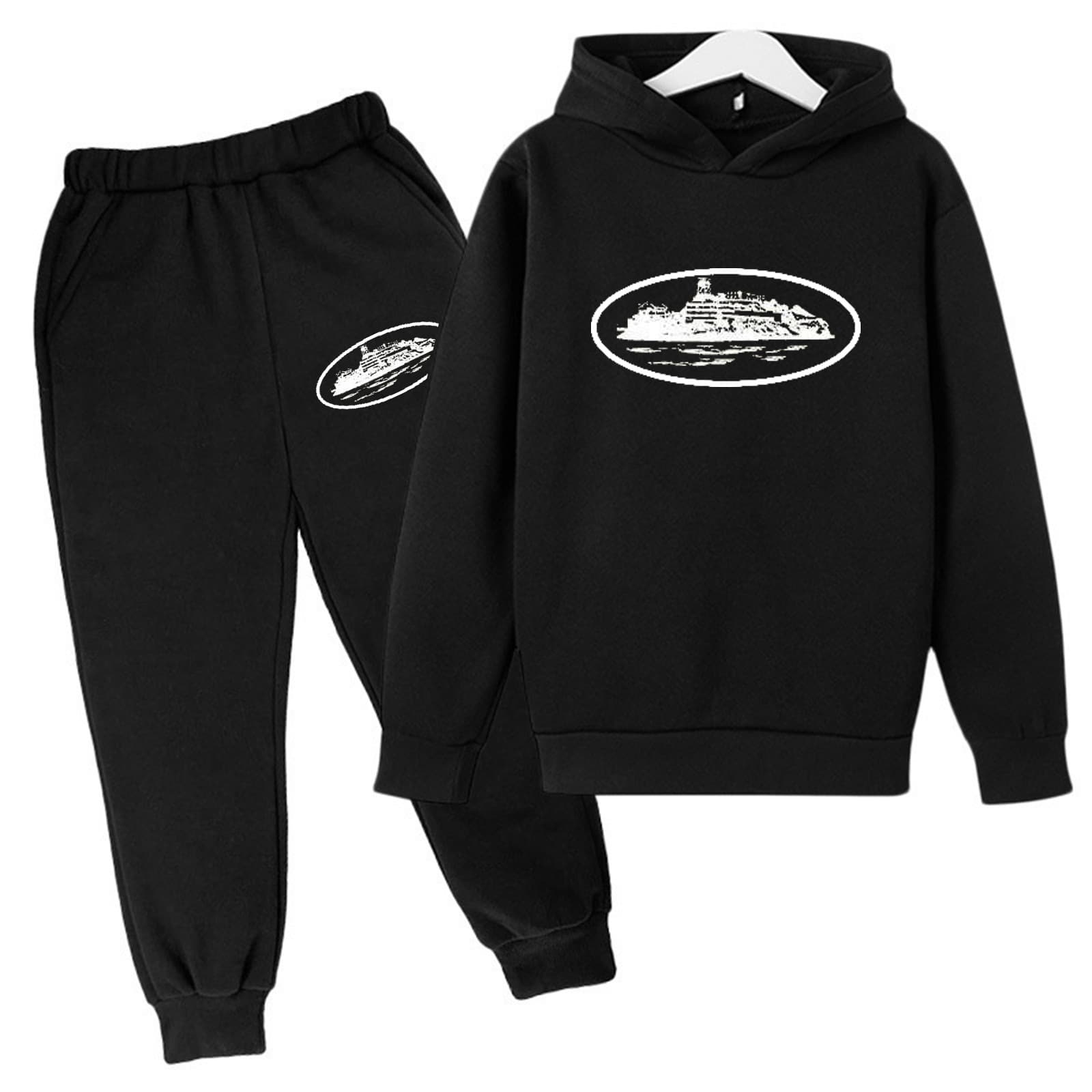 Ensemble deux pièces pour enfants, sweat-shirt à capuche ample, décontracté, en polaire, pour garçons et filles, automne et hiver