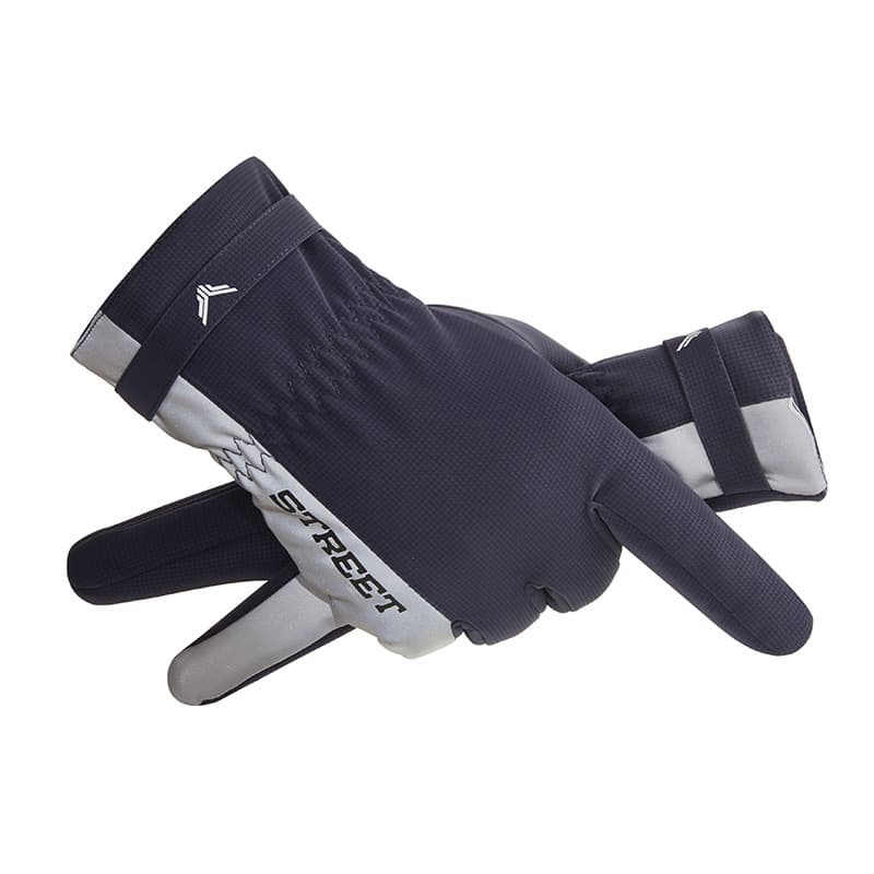 Skin-feeling warm gloves men's touch screen winter outdoor riding reflective plus velvet thickened water-repellent sports fingerless gloves