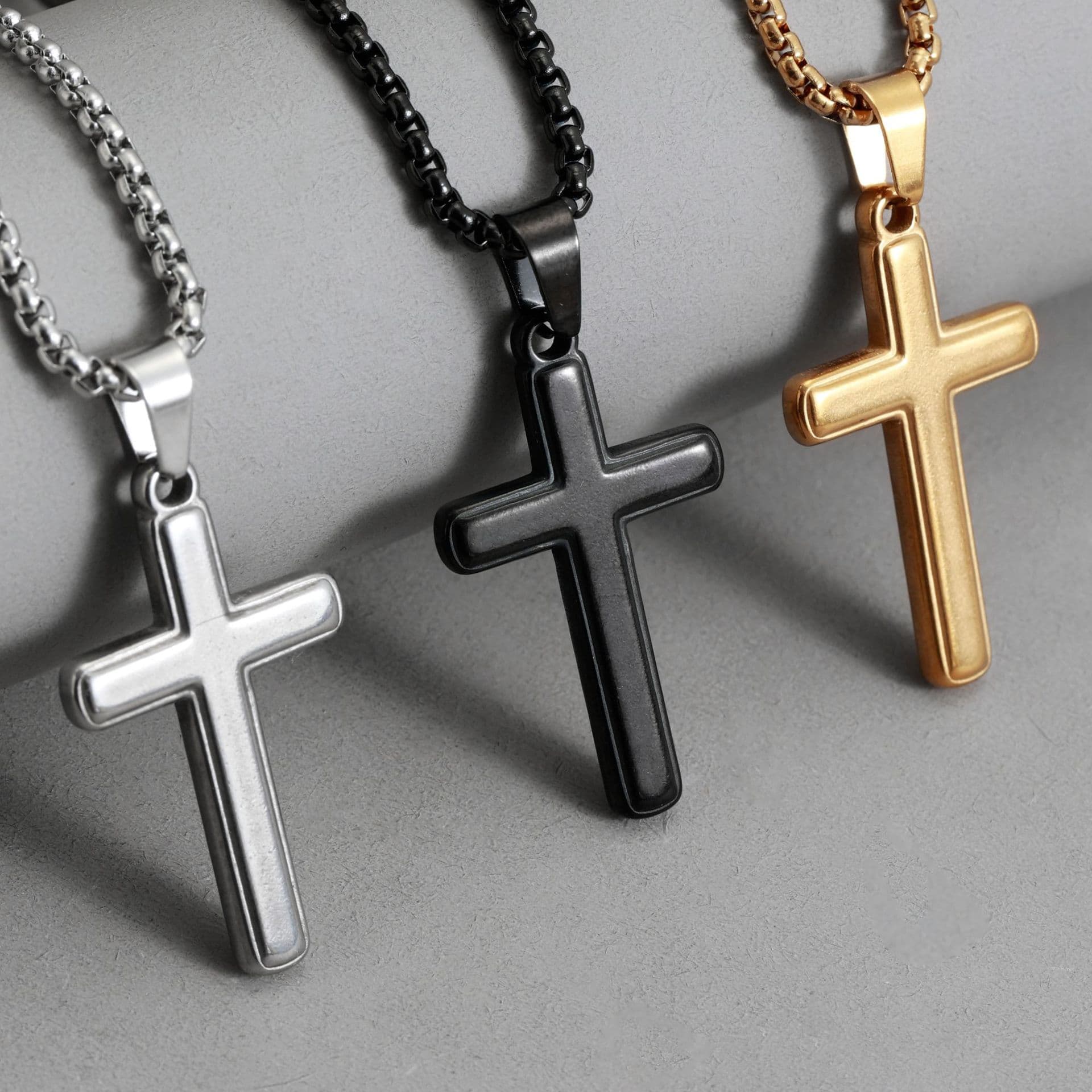 Smooth Cross Necklace Trendy Style Hip Hop Pendant For Men Gold Plated Silver Unisex Adult Jewelry