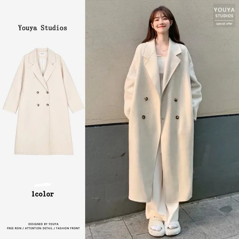 Oversized Double-Breasted Tweed Coat – Audrey-Inspired Longline Duster (S-XXXL, 6 Elegant Colors)