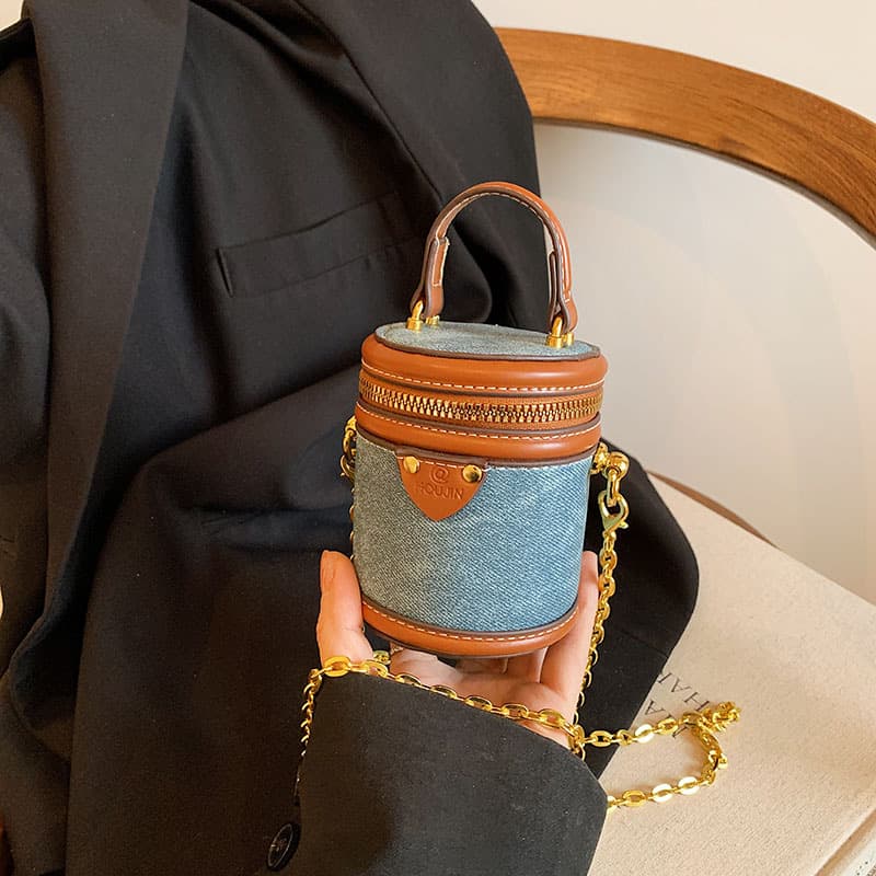 Women's Bucket Bag Mini Color Contrast Rich Bucket Round Bucket Children's Family Style Hand Carrying Lipstick Small Crossbody Bag Bag Woman