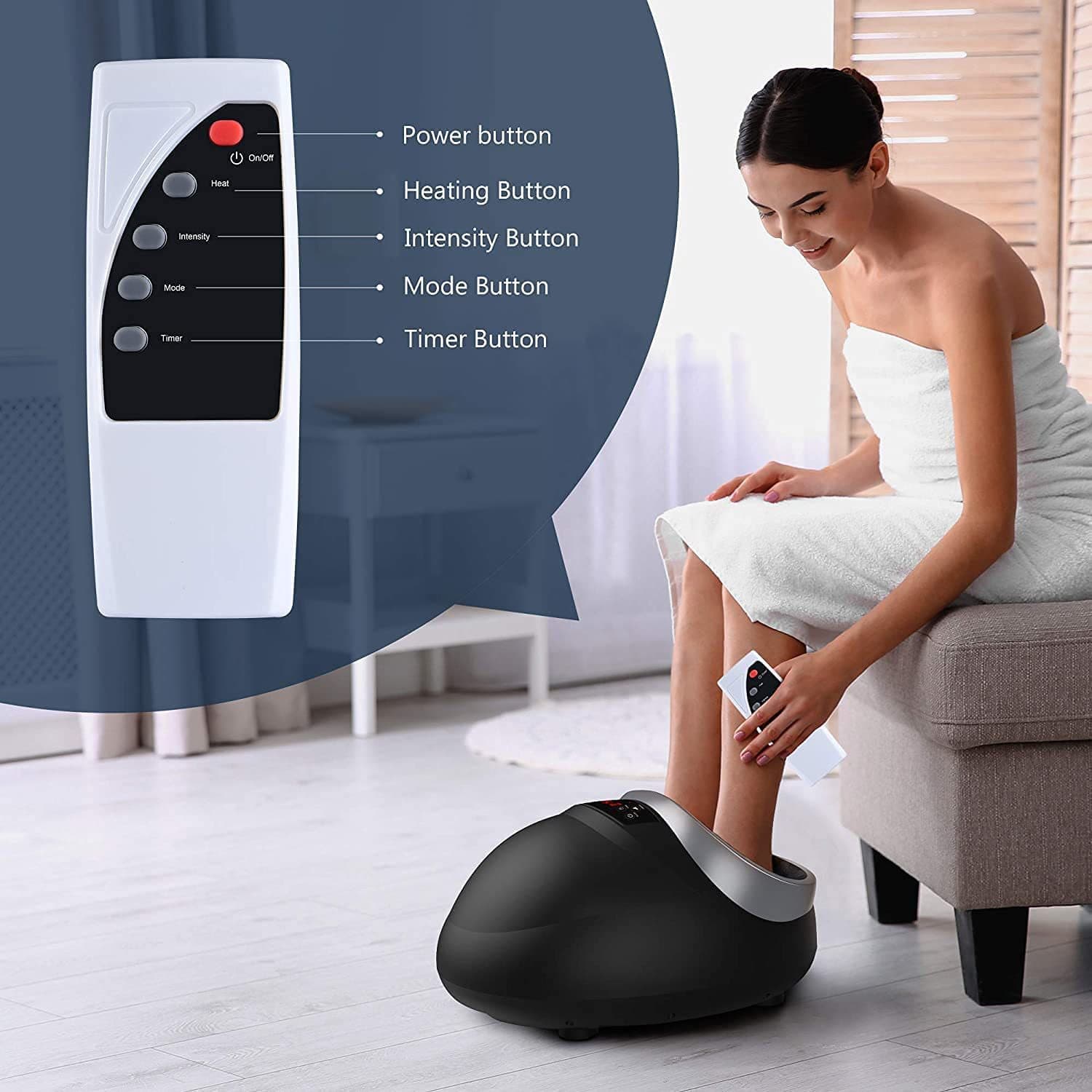 Auto Foot Massager With Heat & Air Compression - Wireless Remote Control For Relaxation, Pain Relief & Improved Circulation