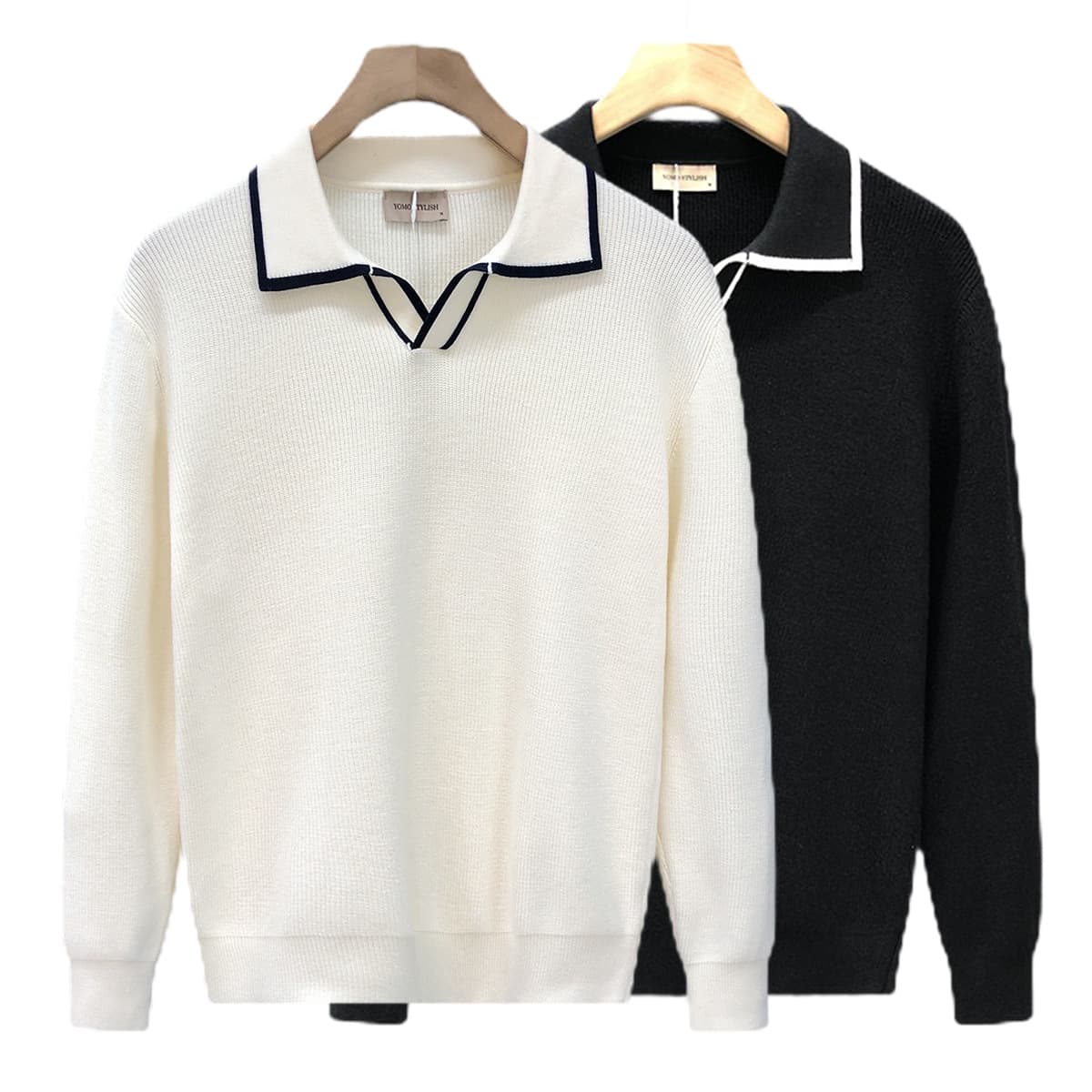 Men's Slim-Fit Color-Block Knit Sweater – Lightweight Business Casual Pullover (S-2XL EU Sizing) | Breathable Polyester Blend In Black/White