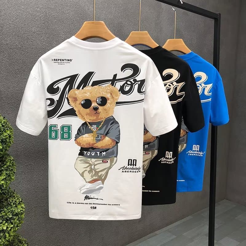 Men's Clothing Internet celebrity bear print short sleeved T shirt men brand all match half sleeve new men's slim clothes