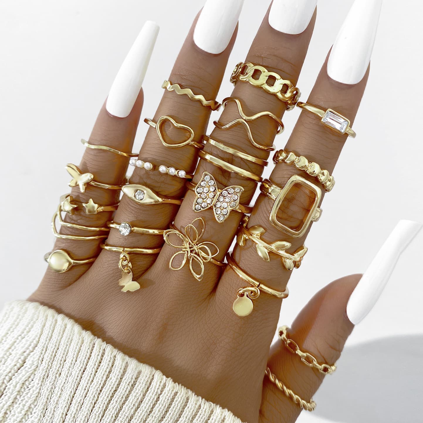 Creative personality geometric metal style stacked joint ring new alloy ring 23-piece set