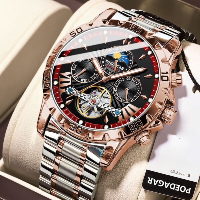 Men Automatic Nical Watch Hollow Tourbillon Waterproof Luminous Date Week Stainless Steel Men's Watches