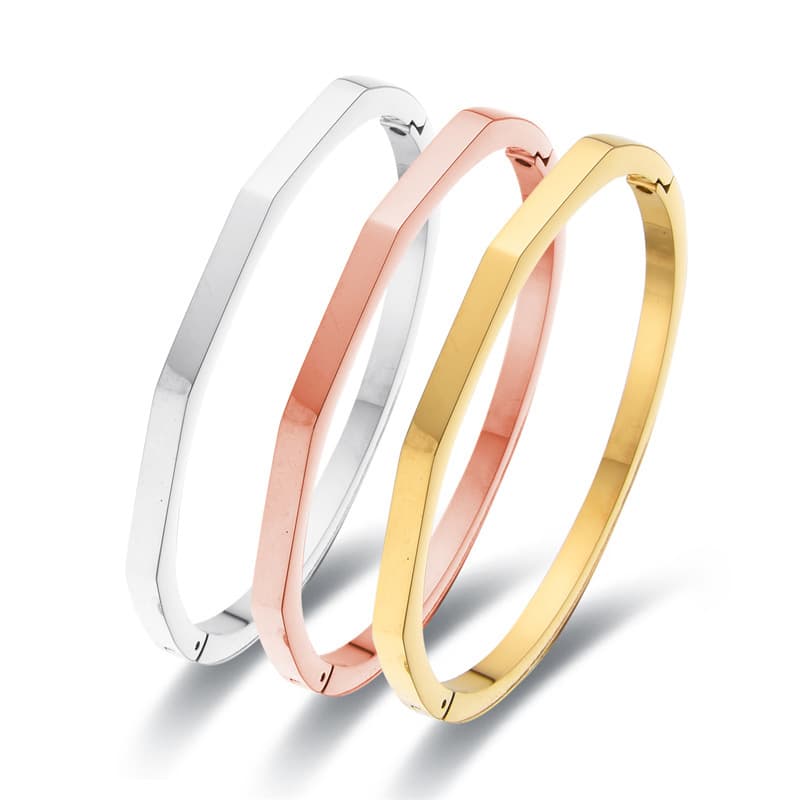 Bracelets & Bangles Classic Simple Solid Color Angular Stainless Steel Bracelet Personalized Solid Color Diamond Angular Geometric