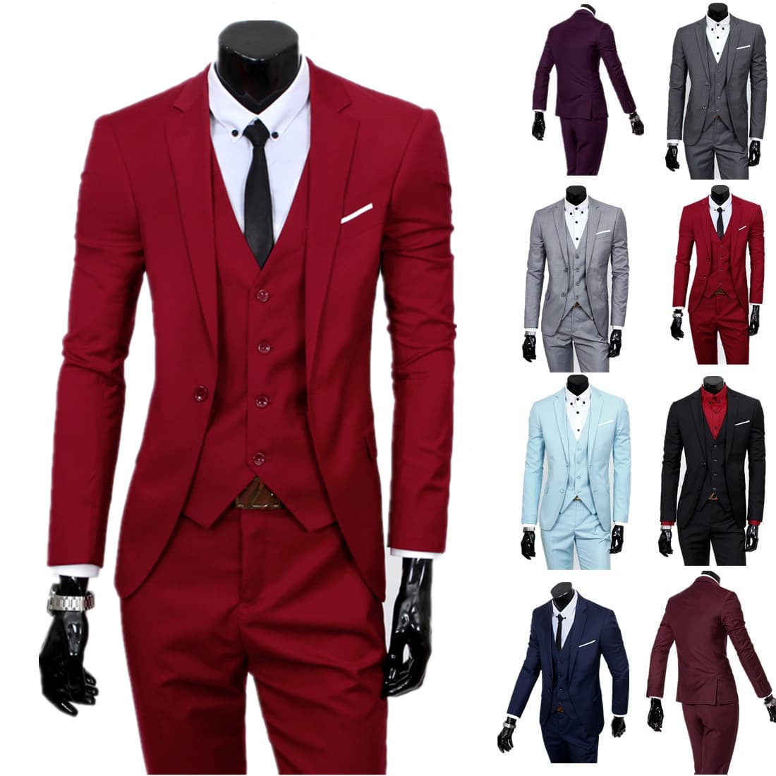 Men's Slim Fit Suit Set 3-Piece Formal Business Blazer Pants Vest Wedding Groom Party Outfit