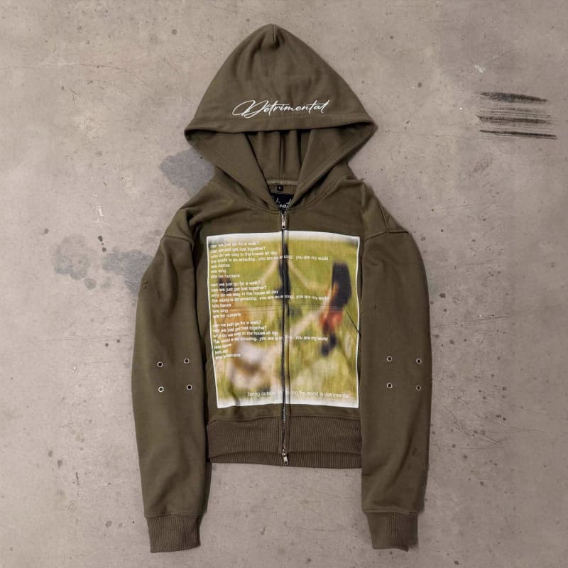 Men's Clothing European And American New High Street Trend Unisex Abstract Print Loose Casual Versatile Hooded Zipper Sweatshirt American Style