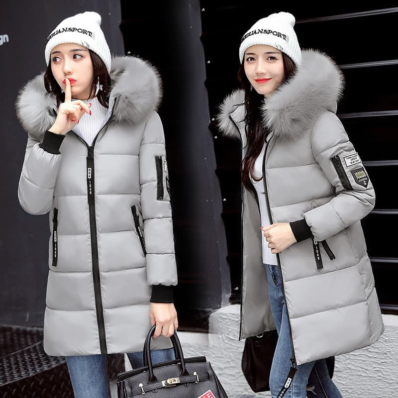 Women's Clothing Student Large Fur Collar Down Cotton Jacket Women's Winter Slim Slimming Medium And Long Fashionable Cotton Coat