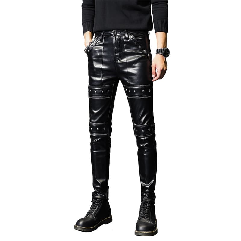Men's Clothing leather pants fashion tight trendy pants men's trousers