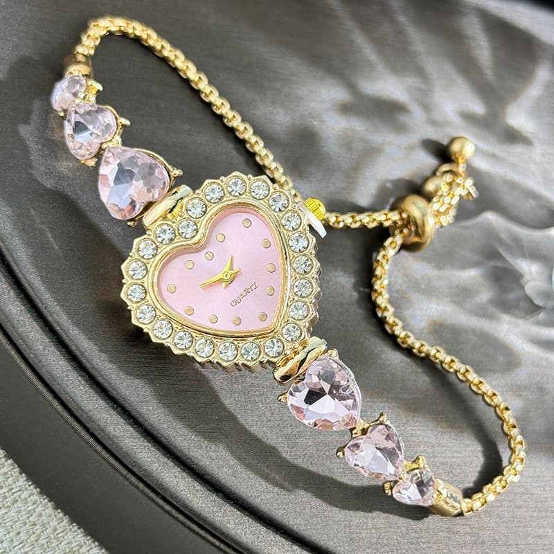 Women's Bracelet Watches Love Flower Shaped Decorative Bracelet Quartz Watch With Diamond Dial And Pull Out Strap For Women's Fashion Watch