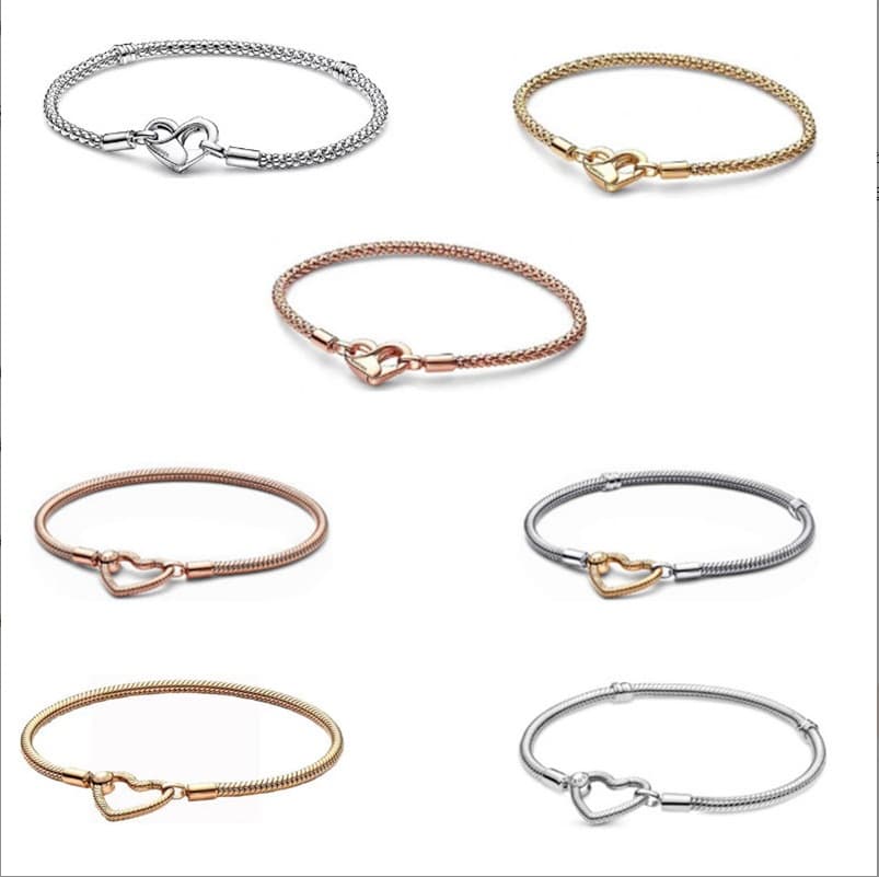 Panjia White Copper Silver-plated Chain, Thick Silver Heart Snake Bone Bracelet, Color Rose Gold Basic Chain