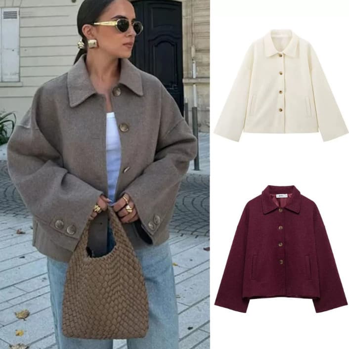Women's Oversized Notched Lapel Buttoned Wool Blend Coat - Stylish & Comfortable Fall Outerwear In Beige, Brown, Burgundy, Dark Brown