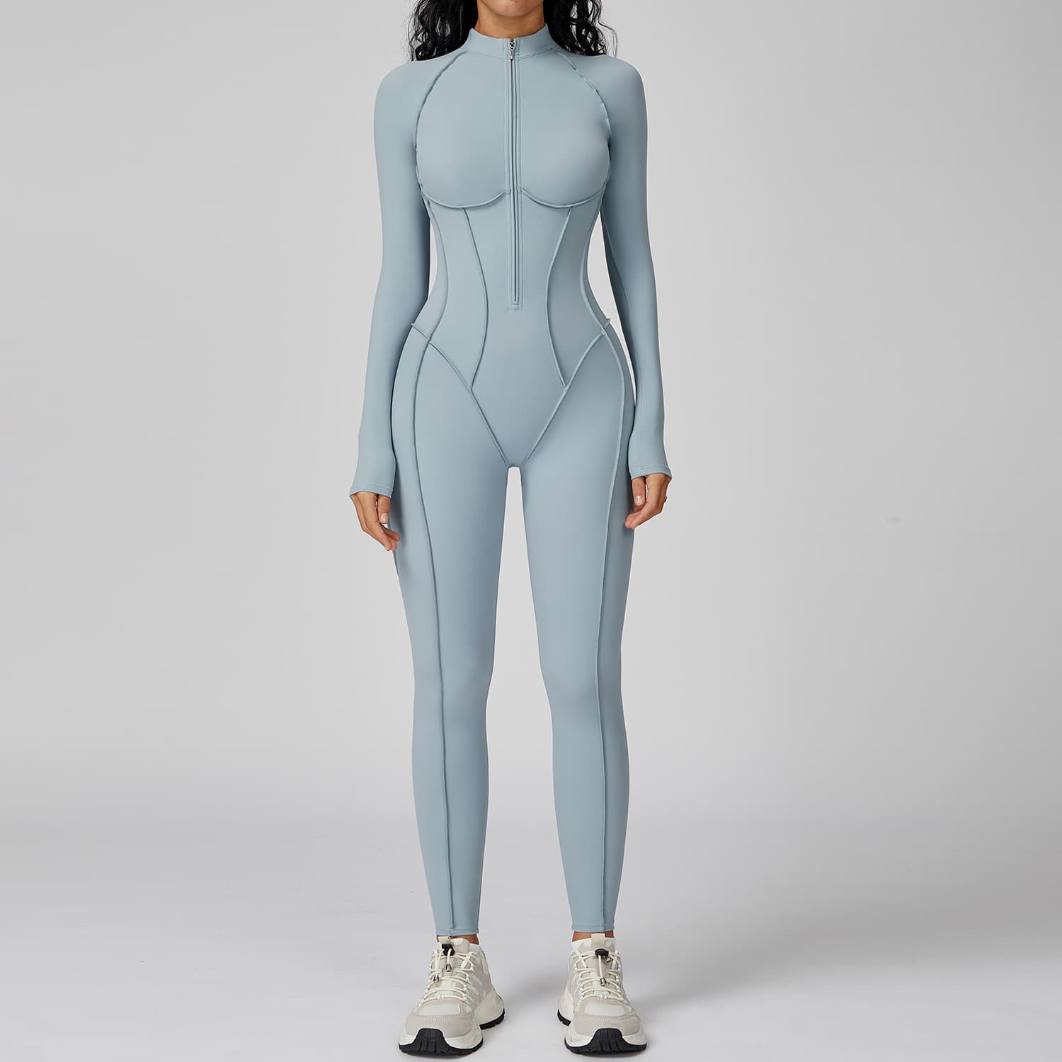 Color Block Women's Bodysuit Stand Up Collar Half Zip High Intensity Fitness Yoga Sportswear Nylon