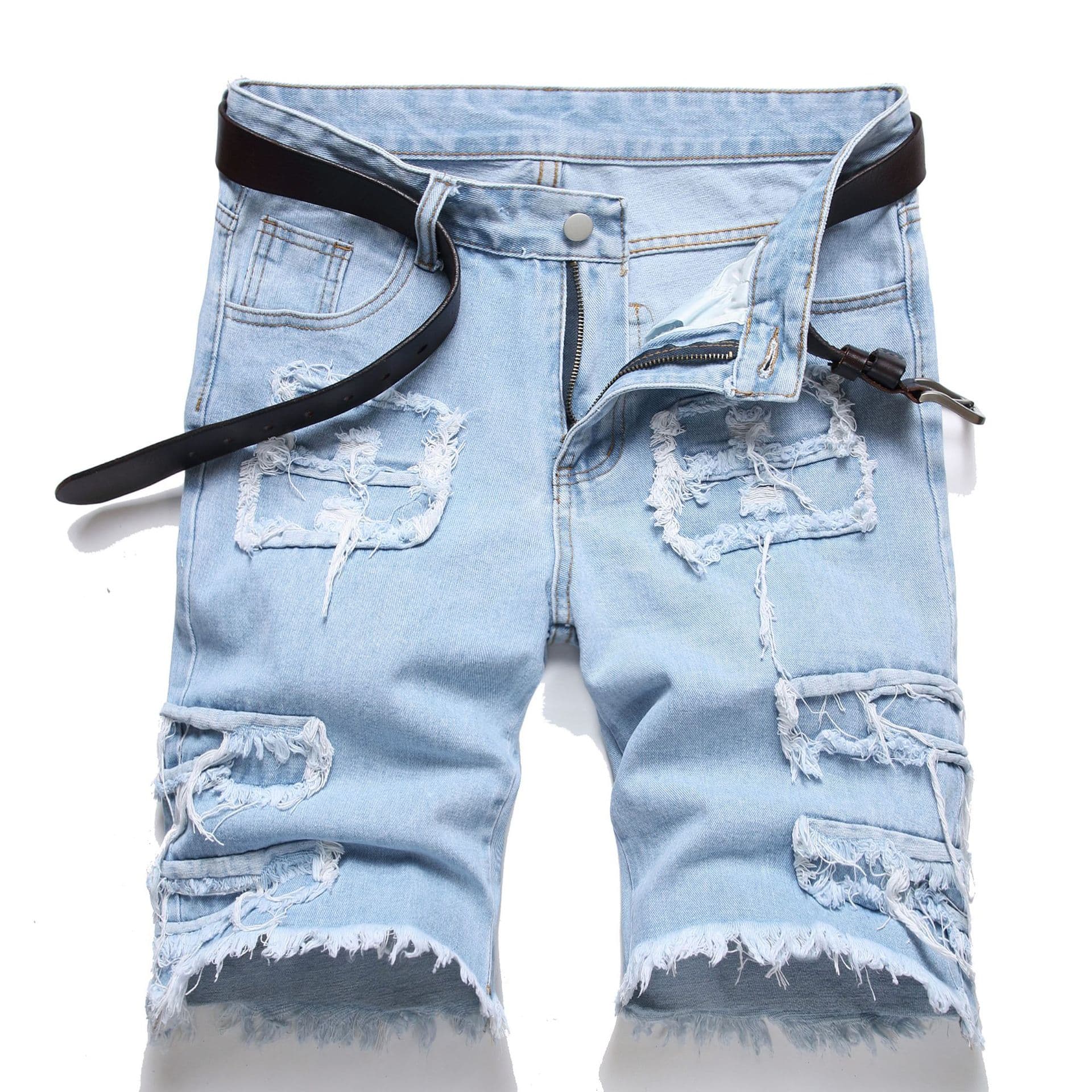 Men's clothing casual slim denim small leg quarter pants personalized trendy jeans