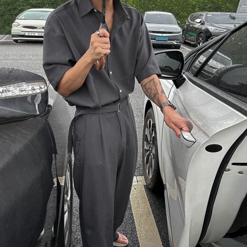 Light Mature Style Fashion Suit Men's Summer Loose Short Sleeved Shirt Korean Style Trendy Straight Mopping Trousers