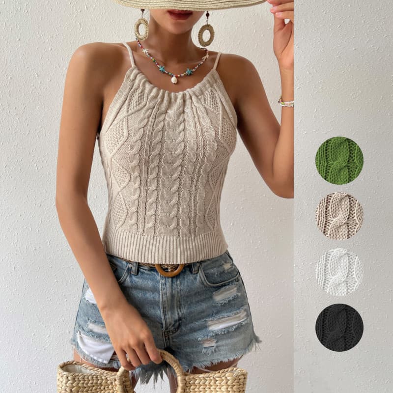 Women's summer clothes new sexy backless hemp pattern lace-up halter top for women