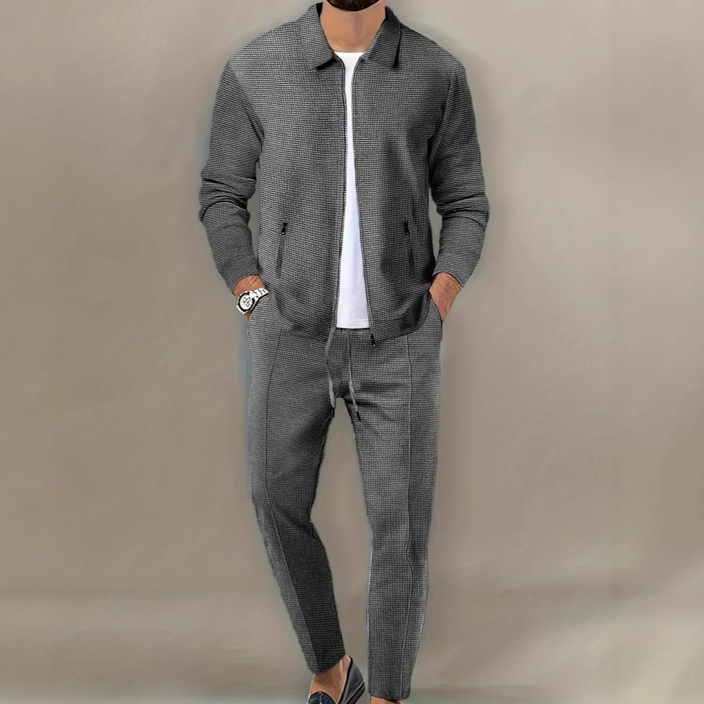 Ensemble veste et pantalon zippés en tricot gaufré pour homme – Vêtements de sport respirants pour un style de vie décontracté et actif (S-XXXL, 6 couleurs)