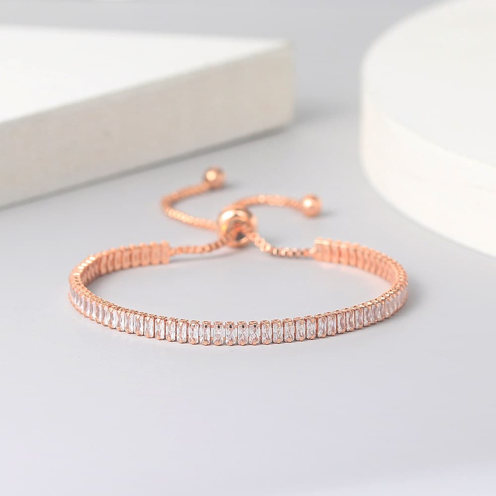 Obuyue Fashion Rectangle Zircon Single Row Full Diamond Adjustable Crystal Bracelet Women's Handpiece