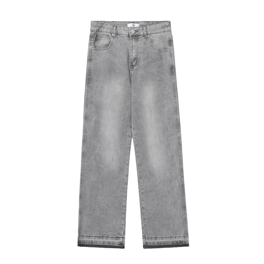 Washed Distressed White Raw Edge Jeans Men's American Fashion Brand Loose Straight Pants Street Fashion Casual Trousers