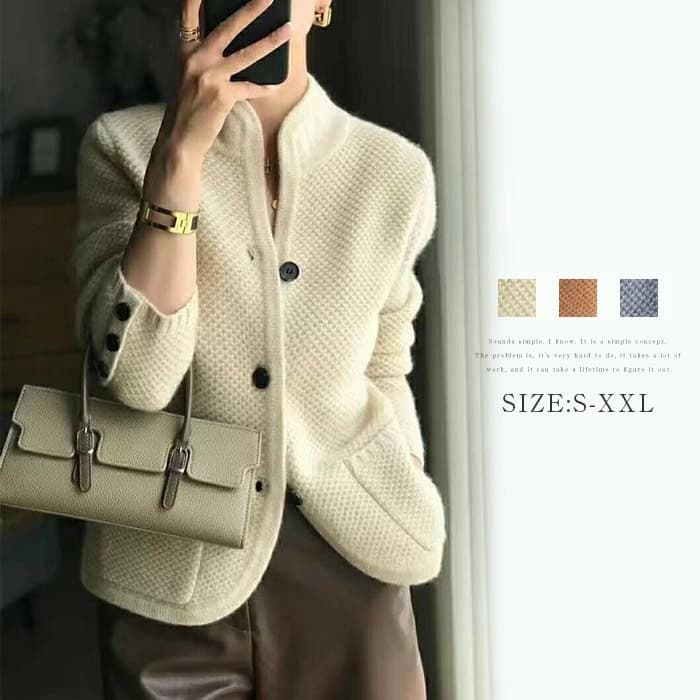 Women's Clothing retro style stand collar short sweater jacket 2024 autumn and winter new loose outer wear knitted cardigan top