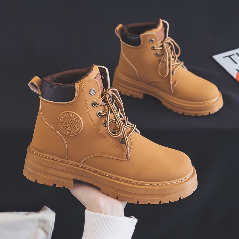 Couple Ankle 2024 Spring New British Thick Sole Versatile Motorcycle Martin Same Style Yellow Boots