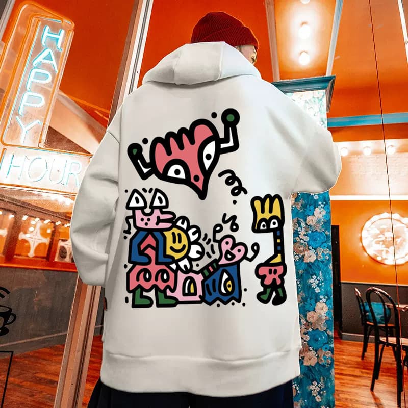 oversize Hong Kong style hooded cartoon new sweatshirt men's trendy brand ins large size men's autumn and winter plus velvet 8XL
