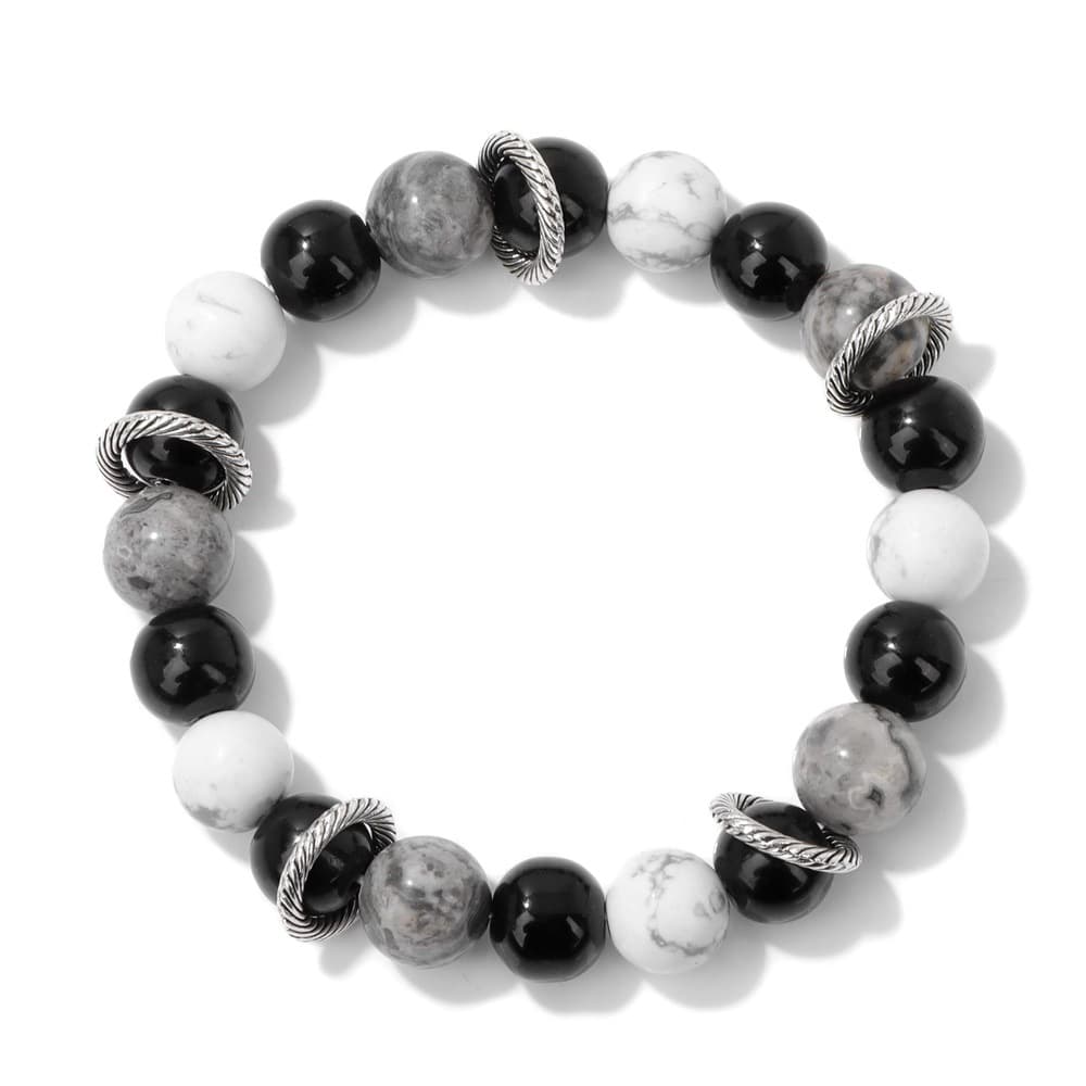 10mm Natural Beads Men's Map Stone White Turquoise Boyfriend Rock Punk Bracelet Gentleman Style