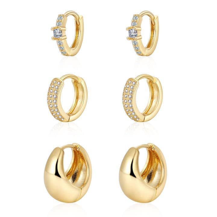 Women's Jewelry 14K Gold Copper Inlaid Zircon Full Diamond Earrings Single Ear Set Hoop Circle Inlaid Diamond Earrings