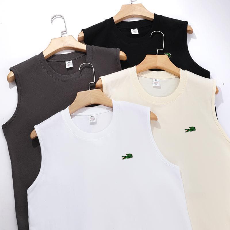 Crocodile Men's Crewneck Sleeveless Vest - Soft Breathable Jersey Fabric, Classic Rib-Knit Collar, Multi-Color Options For Summer Sports & Dai