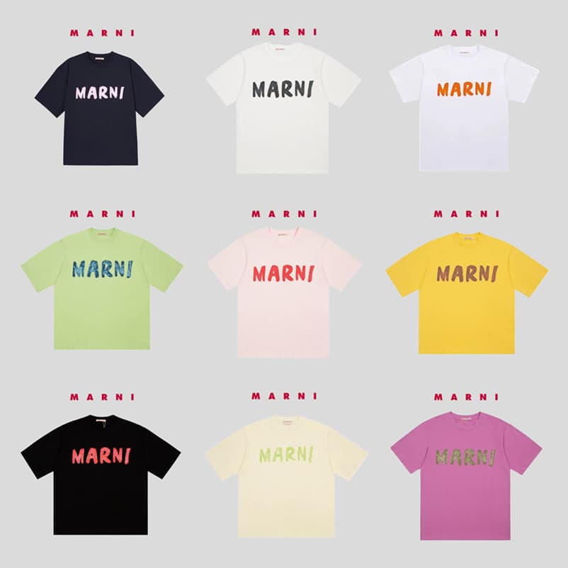 MARNI/Mani Women's Top Summer 2023 New Solid Color Printed Short Sleeve Underlay Loose T-shirt