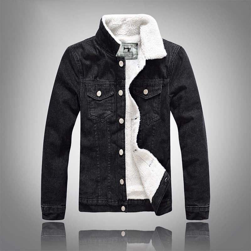 Men's Clothing Winter Large Size Denim Jacket Black Slim Thickened Lamb Fleece Jacket Men's Plush Top