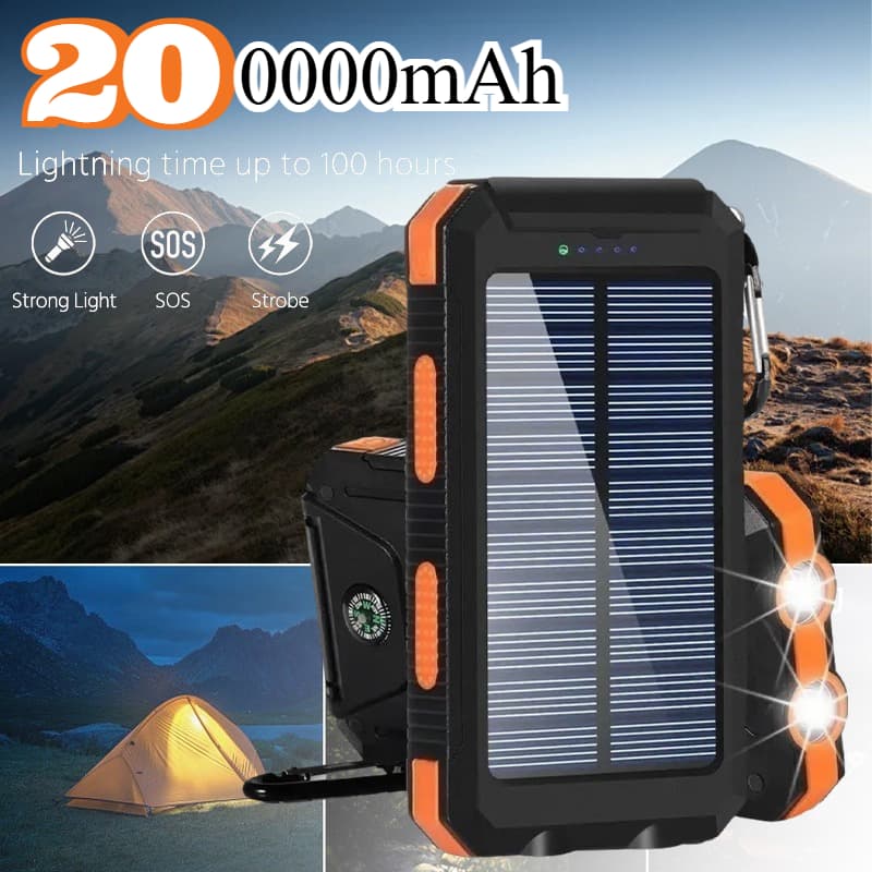 200000 MAh Solar Power Bank With Large Capacity, Fast Charging, Portable Charger, External Battery For IPhone, Samsung,